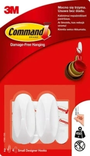 Command™ designový oválný hácek bílý malý, 2 ks, snímatelné lepicí pásky 4 ks, max. zatížení 450g